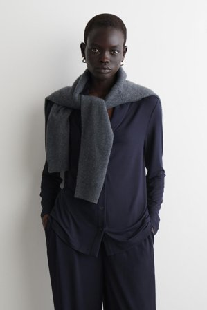 COS Women's Shawl-Collar Jersey Cardigan in Blue