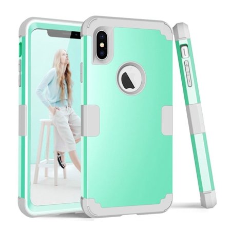 3-delt iPhone Xs Max hybrid etui i silikone - Cyan/Lysegrå