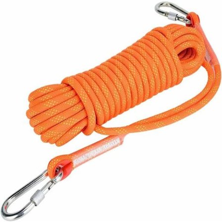 Sikkerhedsreb, flettet reb af polypropylen, klatrereb med karabinhager, til udendørs bjergbestigning, camping udendørs sport