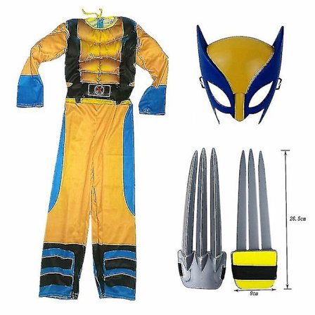 Wolverine-kostyme for barn - Superheltdrakt for gutter - Halloween-kostyme for barn - Cosplay-maske/ulveklør - Fantasy-G