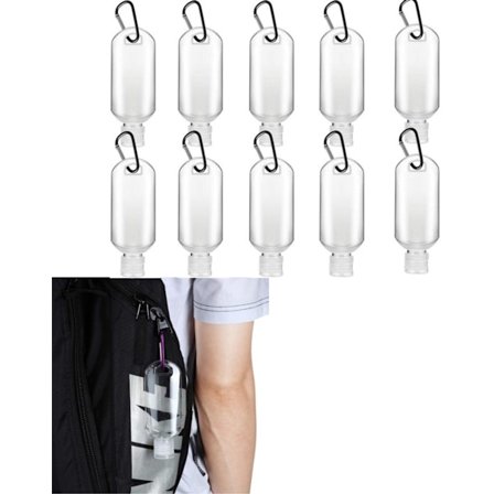 10 osan setti - Kannettavat matkapuristepullot - Matkapullot - Karabinerilla - Kirkas - 50 ml