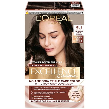 L'Oréal Paris Excellence Universal Nudes Permanent Hårfarve 3U Universal Dark Brown, Hår, Hårfarve, Permanent Hårfarve