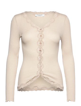 Rwbabette Silk Ls V-Neck Lace Cardi Cream Rosemunde
