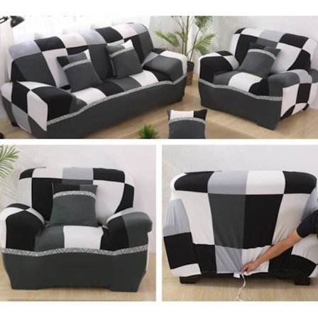 MOOMINI 3-personers sofabetræk (190-230cm) + 1-personers sofabetræk (90/140cm) + 3 pudebetræk (45x45cm) - Stil 2