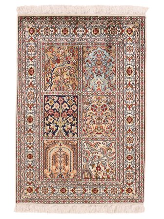 Tecido À Mão Kashmir Pura Seda Tapete 66X96 De Seda Castanho/Bege Pequeno