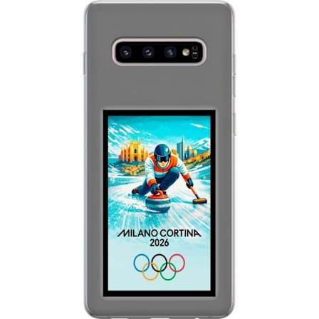 Yhteensopiva Puhelinkuori Samsung Galaxy S10+ Jääkiekkoilukuva, jossa pelaajat liikkuvat jäällä, Milano Cortina 2026, Milanin maamerkit ja olympialais
