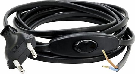 Lampettledning med bryter 2,5m sort