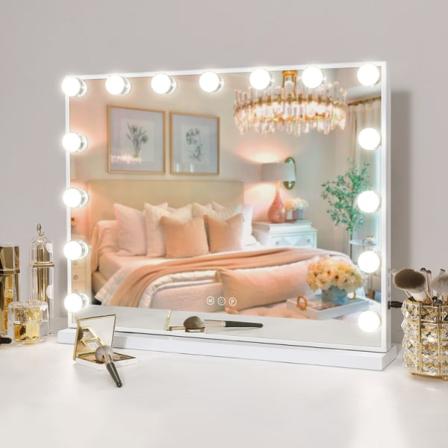 FENCHILIN Hollywood spejl med lys USB bordplade vægmonteret spejl hvid 58 x 46cm White 58 x 46cm