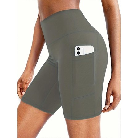 Nya modeller Enfärgade Yoga Sportshorts med Sidoficka, Hög Stretch Slim Fit Träningsshorts, Dam Activewear