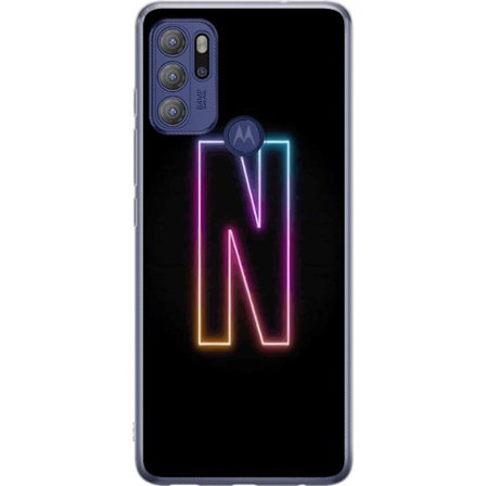 Kompatibelt Mobildeksel til Motorola Motorola Moto G60S Minimalistisk neonbokstav N i fargeskiftende lys mot svart bakgrunn