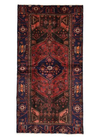 Hamadan Teppich 109X215 Schwarz/Dunkelrot Wolle, Persien