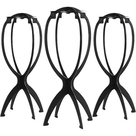 Parykstativ, Parykhovedstativ til parykker, sammenklappelige parykstativer, Parykudstillingsstativ, sort, 3-pak_sai