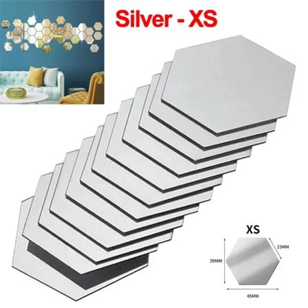 6-48 ST Hexagon akrylspegel väggdekal Heminredning DIY Avtagbar sexkantig dekorativ spegeldekal konstprydnader för hemmet XS-Silver-23x39x45mm 6Pcs
