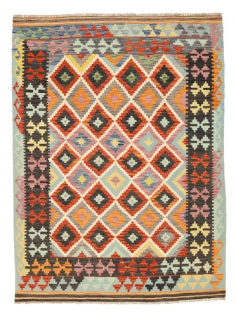 Tissé À La Main Kilim Afghan Old Style Tapis 154X203 De Laine Marron/Vert Petit