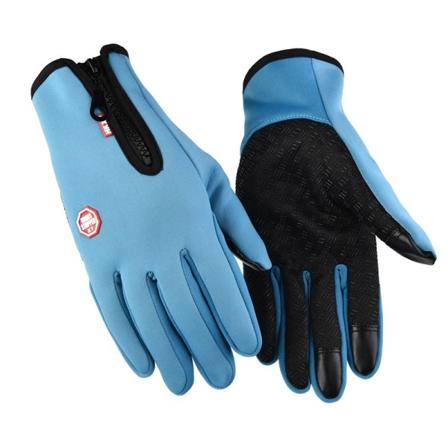 Kvinner Menn Sykkelhansker Full Finger Touch Screen Utendørs Vindtett Glidelås Vanntett Model D-light blue M