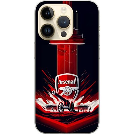 Kompatibelt Mobildeksel til Apple iPhone 14 Pro Arsenal-emblem med kanon og stadionmotiv i kraftig rød og hvit sportsdesign
