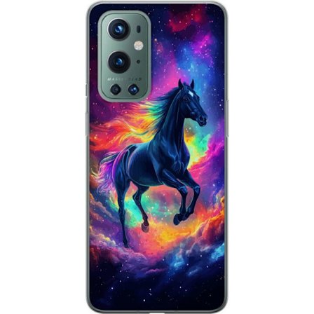 Kompatibelt Mobilskal till OnePlus 9 Pro Färgstark galaxhäst med regnbågsmane i rymdmiljö, magisk fantasyillustration för barnrum, posters och mo