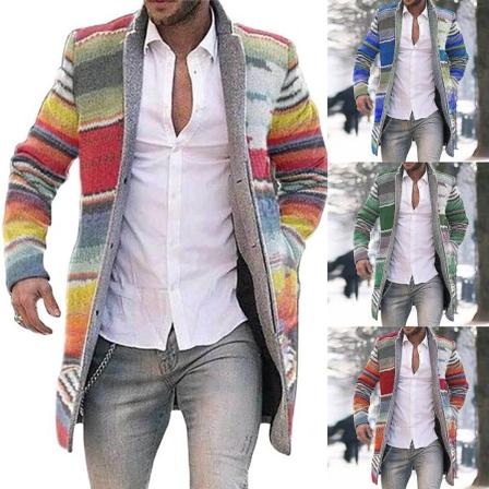 Långjackor för män Varm vinteröverrock Cardigan Casual Trenchcoat Randiga ytterkläder Red XL