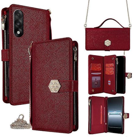 OnePlus Nord 5 5G -kotelo, ristikkäiskuvioitu PU-nahka + TPU-lompakkopuhelinkotelo hihnalla[D]