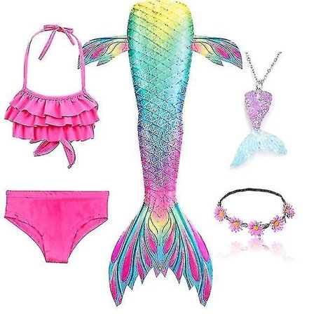 5kpl/setti Tyttöjen Merenneito Pyrstö Uimapuku Lasten Merenneito Ariel Cosplay Puku Fantasia Ranta Bikini - Täydellinen