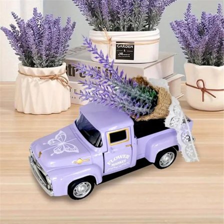 Lavendel Heminredning Metall Lastbil Med Konstgjord Lavendelbukett Vintage Pickup Truck Dekor Skrivbord Lagerhylla Dekor Mini Lastbil Dekoration Vår 