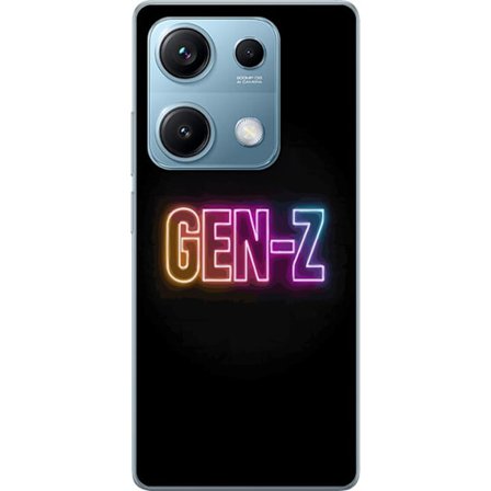 Kompatibel Mobilcover til Xiaomi Xiaomi Redmi Note 14S Neontekst Gen Z i farverigt lys mod en mørk baggrund i moderne digital stil