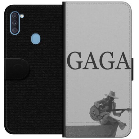 Kompatibelt Lommeboketui til Samsung Galaxy A11 Stitch omgitt av blåbær med søt kawaii-stil teddybjørn