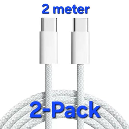 2 meter NYLON Laddare för Samsung - Snabbladdare - USB-C Laddare - Kabel Vit