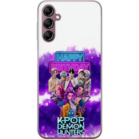 Yhteensopiva Puhelinkuori Samsung Samsung Galaxy A14 5G HuntrX Neon Beats -design KPop Demon Huntersin kanssa futuristisessa kaupunkiympäristössä,
