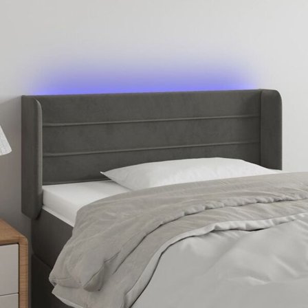 vidaXL Sänggavel LED mörkgrå 103x16x78/88 cm sammet