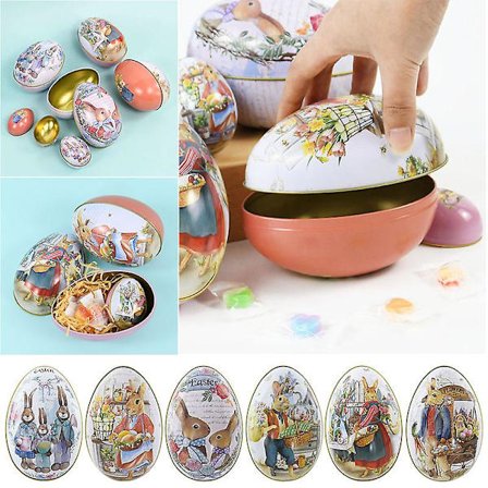 12/6cm Sødæske Metal Påskeæg Påskegaveæsker Tegneserie Forårskanin Kanin Familie Fødselsdag Babyshower Fest Dekorationer