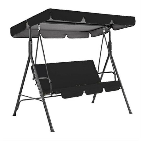 Uteplats Metall Gungstol Bänk med Justerbart Tak - Väderbeständig Svart Stål Hängande Trädgårdssits