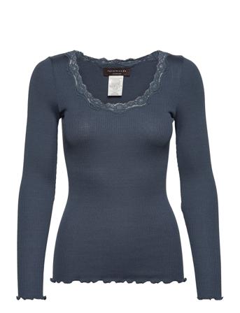 Silk T-Shirt W/ Lace Navy Rosemunde