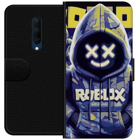 Kompatibelt Lommeboketui til OnePlus OnePlus 7T Pro Blågul Roblox hettegenserfigur med minimalistisk neonstil og masket ansikt, moderne spillillustra