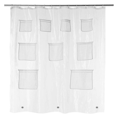 Duschdraperi Badrumsorganisator Duschdraperi med 9 Transparenta Fickor Håll Smartphone Säker Badrumsdraperi för Badrumsförvaring