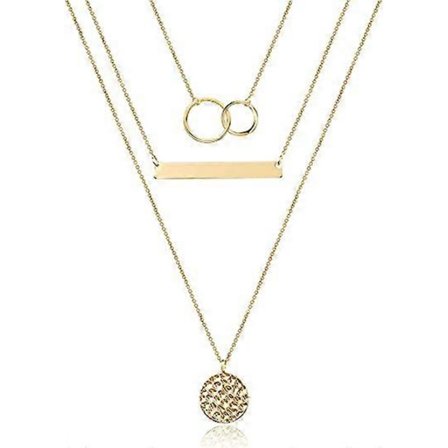 Lagdelt Choker Halskæde, Håndlavet 14K Guldbelagt Y Vedhæng Halskæde Multilags Bar Disc Halskæde Justerbare Lagdelte Choker Halskæder til Kvinder
