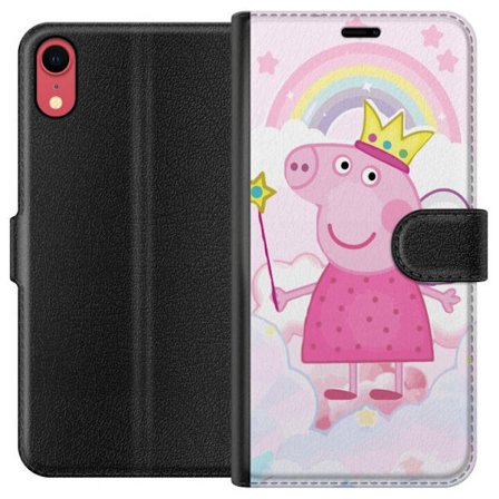 Yhteensopiva Lompakkokotelo Apple iPhone XR Peppa Pig prinsessamotiivi kruunulla, siivillä ja sateenkaarella, satumainen lasten kuvitus pilvitaustall