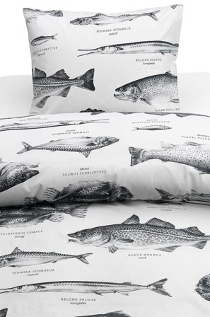 2-Dels Set Havsfiskar - Borganäs of Sweden - Vit - Påslakanset - Från Homeroom