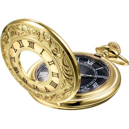 Vintage Lommersk Tal Skala Kvarts Lommeur med Kæde, Guld