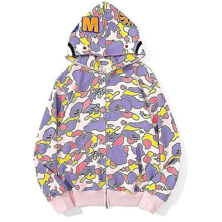 Shark Ape Bape Hoodie Camo Print Polyestertröja Casual Loose Zip Hoodie Jacka För Herr Dam