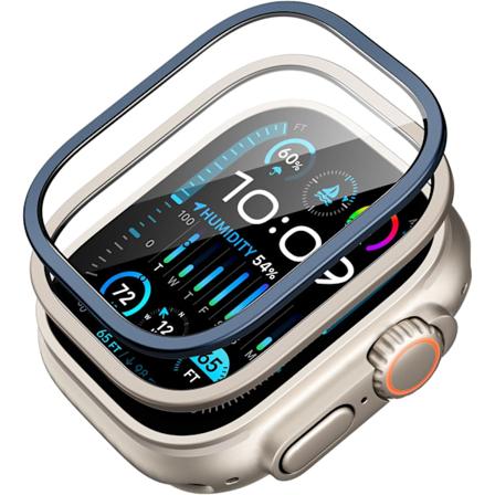 Skärmskydd för Apple Watch Ultra 2/1 49mm (2023/2022, 49 mm), Militärt Skydd, Härdat Glasskydd med Rostfritt Stål Titanium & Blue