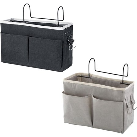 2 stk. væghængt organizer taske med lommer, stof opbevaringspose kurv vandtæt til køkken, soveværelse, kontor, campingvogn (sort+grå)