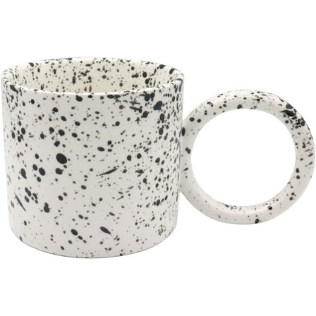 12 oz keramisk kaffemugg med handtag, tekopp för latte/mjölk - trendig mugg för kontor hem diskmaskin och mikrovågsugn säker - vit med svart