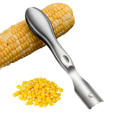 Maiskolbestripper med et ergonomisk håndtak for enkel fjerning av maiskorn; maisavskallingsverktøy i rustfritt stål.