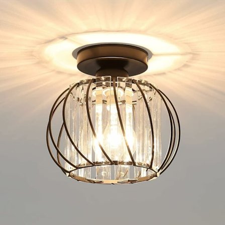 Moderne krystal loftslampe E27 LED loftslampe mini krystal lysekrone til køkken spisestue soveværelse entre gang (sort) KLB