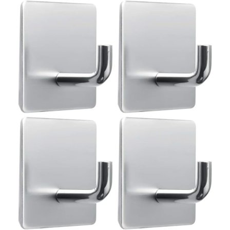 4 stk. selvklæbende kroge, kraftige håndklædekroge til væg, rustfri stålkroge til døre, badeværelse, køkken, toilet sølv
