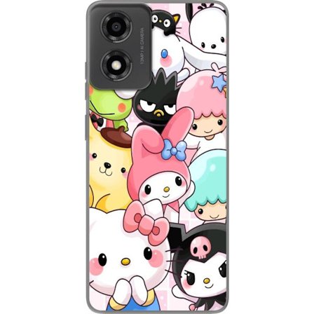 Yhteensopiva Puhelinkuori Motorola Moto E14 Tiheä kuvio suloisia hahmoja, joilla on suuret silmät eri väreissä ja ilmeissä LABUBU-tekstillä