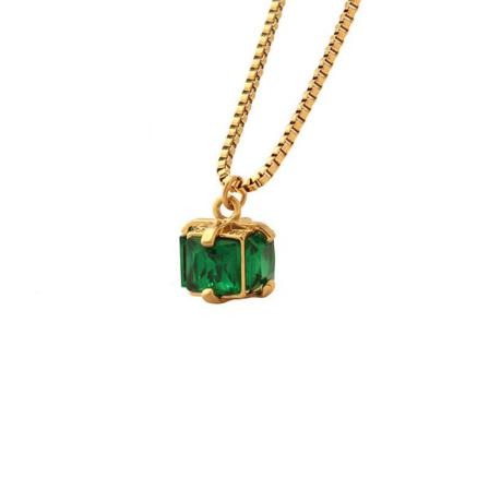 Orientaliskt Guldpläterat Halsband Grön Kristall-kub Med Kedja Grön One Size