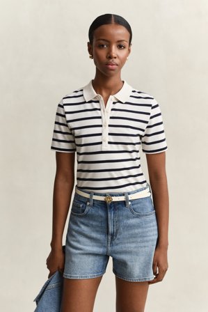 GANT Damen Piqué Poloshirt mit Streifen (M) Weiß