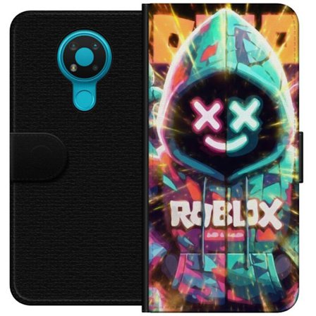 Kompatibelt Lommeboketui til Nokia Nokia 3.4 Neonfarget Roblox hettegenserfigur med lysende effekter og energifylt bakgrunn, moderne spillillustrasjon